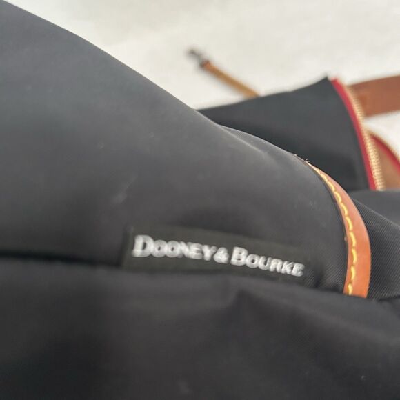 Dooney & Bourke Hobo Purse Black Nylon Cognac Leather Detail Pockets Logo Zipper - Picture 3 of 16